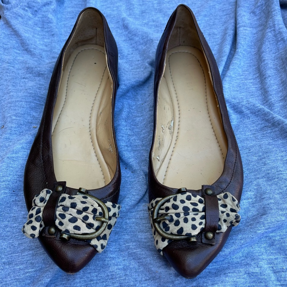 Nine West Flats Brown With Leopard Strap and Buckle